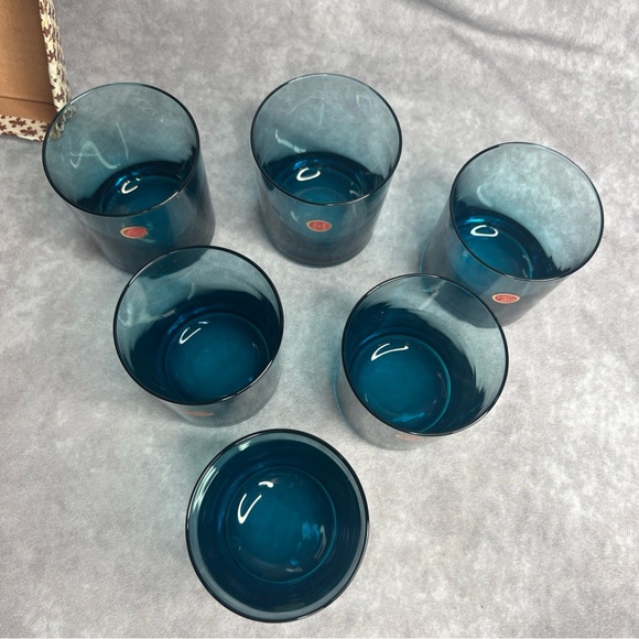 6 Vintage Turquoise Blue Barware Drinking Glasses Set of 6 Made Italy READ - Picture 12 of 12